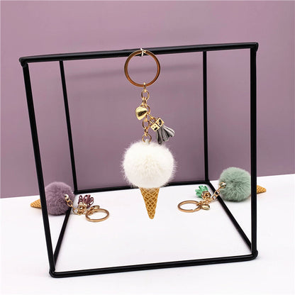 Ice Cream Keychain Cute Bag Cartoon Plush Pendant Cone Car Key Chain Ring Hair Ball Creative Gift 1619853631998