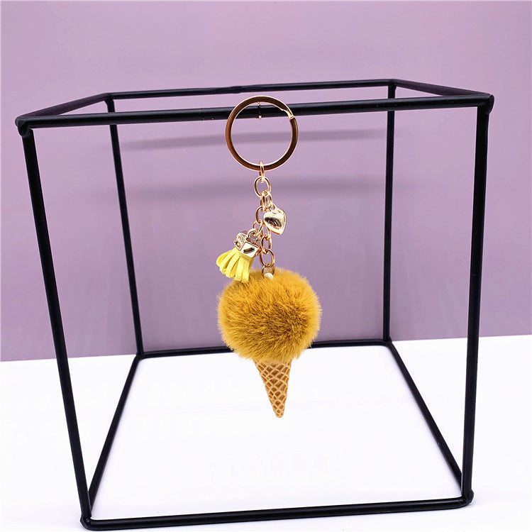 Ice Cream Keychain Cute Bag Cartoon Plush Pendant Cone Car Key Chain Ring Hair Ball Creative Gift 1619853637843