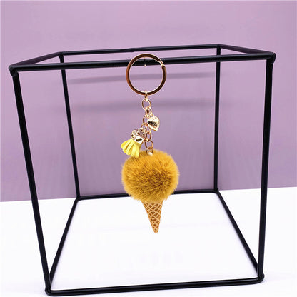 Ice Cream Keychain Cute Bag Cartoon Plush Pendant Cone Car Key Chain Ring Hair Ball Creative Gift 1619853637843