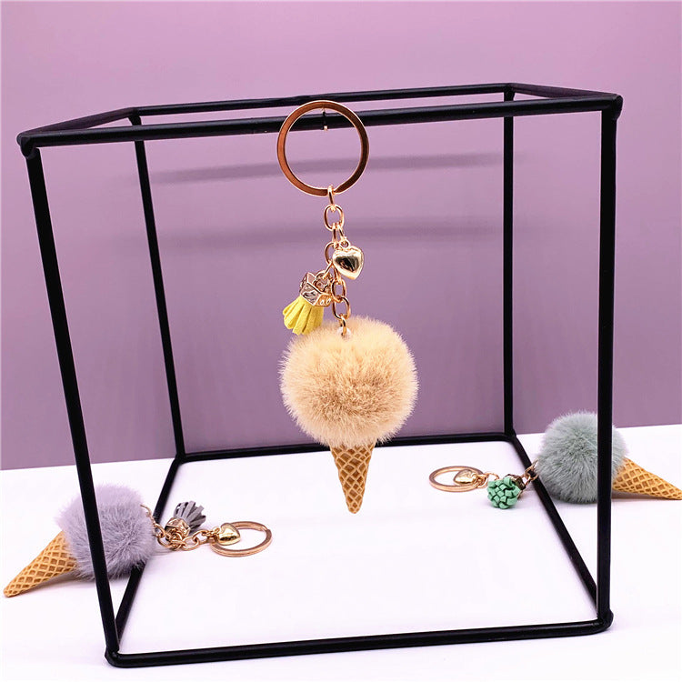 Ice Cream Keychain Cute Bag Cartoon Plush Pendant Cone Car Key Chain Ring Hair Ball Creative Gift 1619853637844