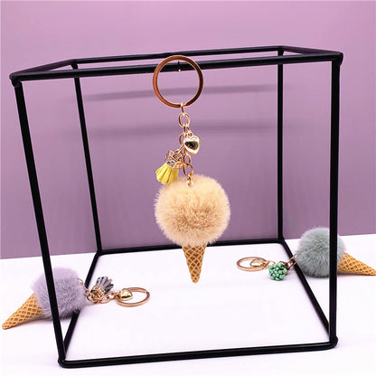 Ice Cream Keychain Cute Bag Cartoon Plush Pendant Cone Car Key Chain Ring Hair Ball Creative Gift 1619853637844