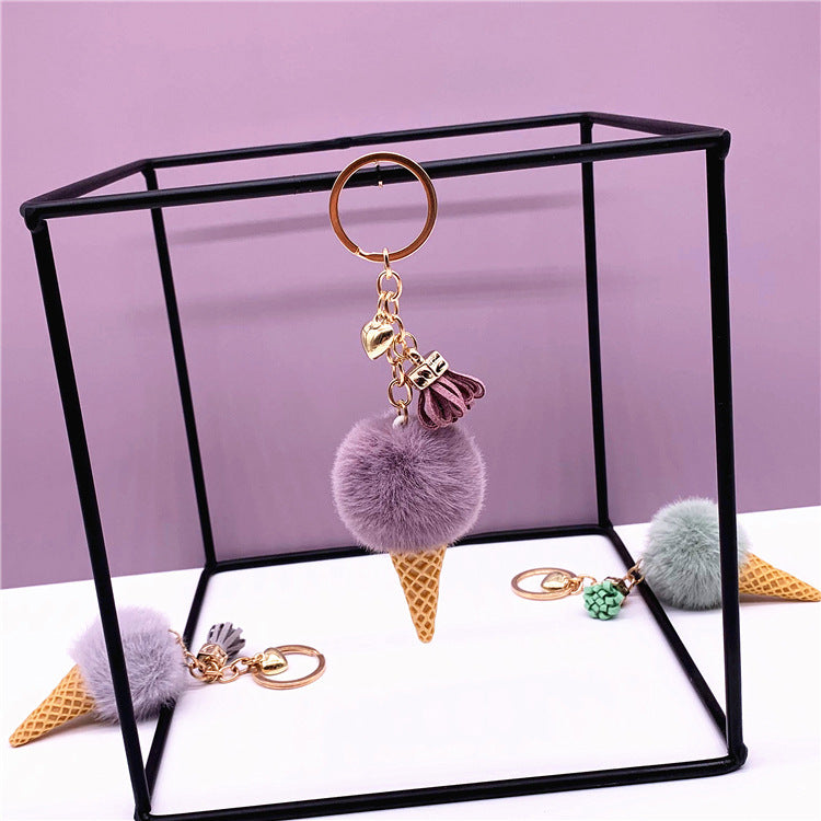 Ice Cream Keychain Cute Bag Cartoon Plush Pendant Cone Car Key Chain Ring Hair Ball Creative Gift 1619853637845