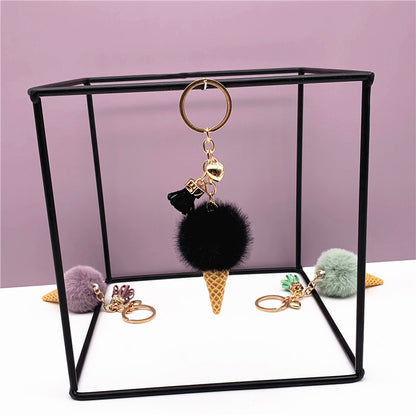 Ice Cream Keychain Cute Bag Cartoon Plush Pendant Cone Car Key Chain Ring Hair Ball Creative Gift 1619853637846