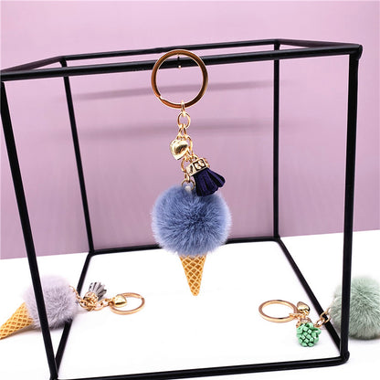 Ice Cream Keychain Cute Bag Cartoon Plush Pendant Cone Car Key Chain Ring Hair Ball Creative Gift 1619853644726