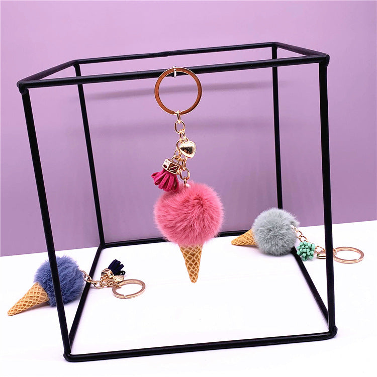 Ice Cream Keychain Cute Bag Cartoon Plush Pendant Cone Car Key Chain Ring Hair Ball Creative Gift 1619853644728