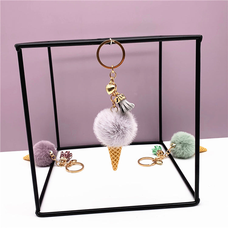 Ice Cream Keychain Cute Bag Cartoon Plush Pendant Cone Car Key Chain Ring Hair Ball Creative Gift 1619853644729