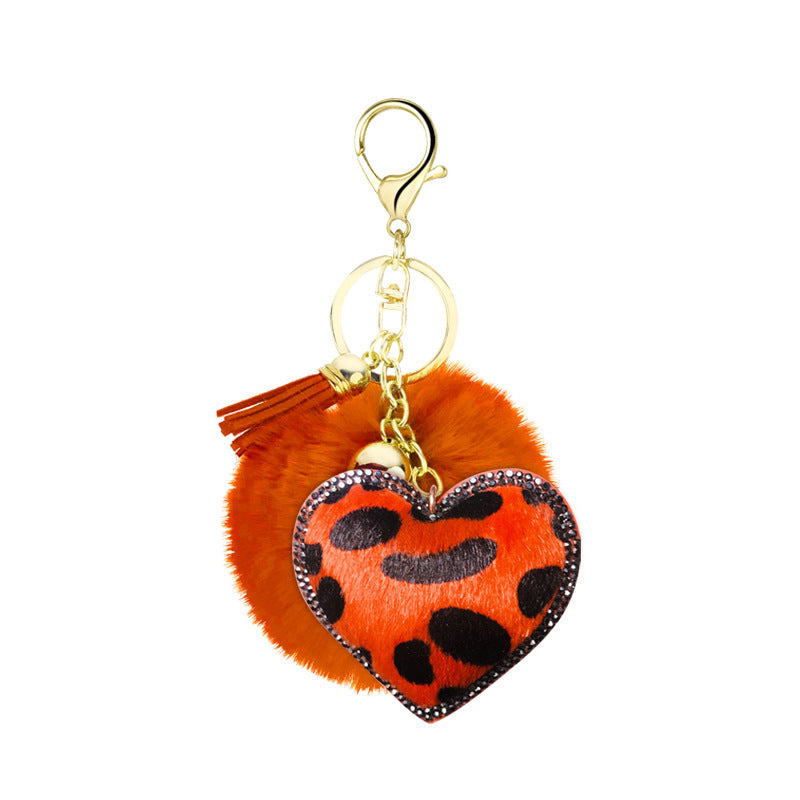 Velvet Diamond-Studded Leopard Pattern Love Style Hair Ball Keychain Pendant Bell Accessories Car Luggage Pendant 16199219308