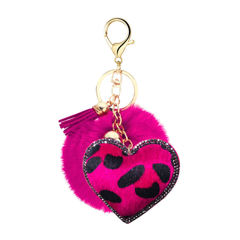 Velvet Diamond-Studded Leopard Pattern Love Style Hair Ball Keychain Pendant Bell Accessories Car Luggage Pendant 16199219308