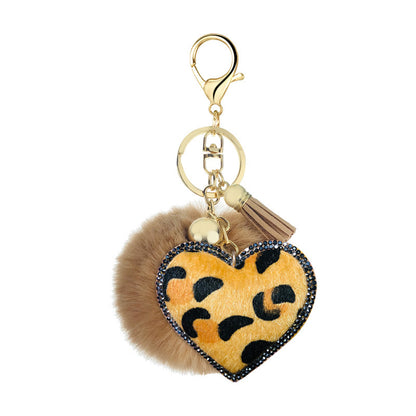 Velvet Diamond-Studded Leopard Pattern Love Style Hair Ball Keychain Pendant Bell Accessories Car Luggage Pendant 16199219892