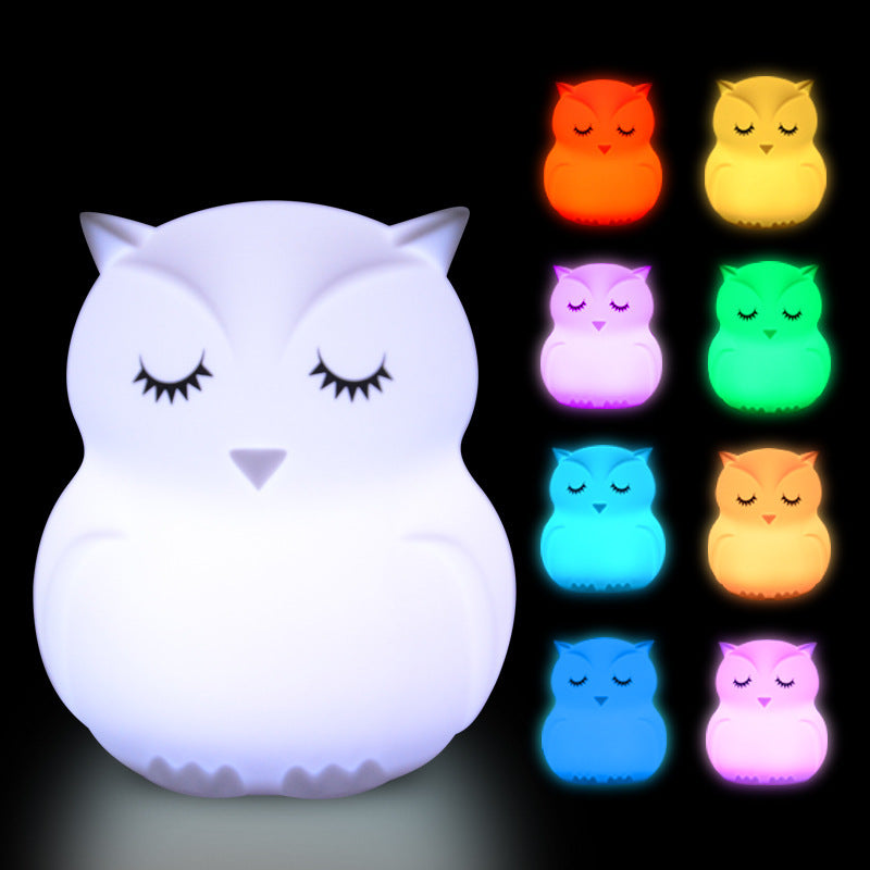 Cartoon Owl LED Night Light Touch Sensor 9 Colors Dimmable Silicone Bedside Lamp for Children Baby Christmas gift 16199261917