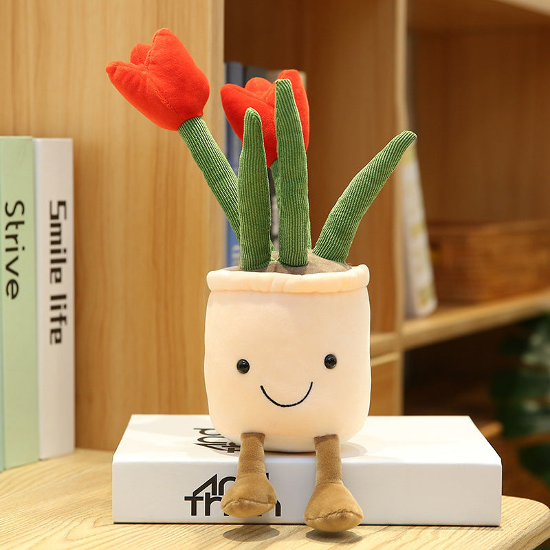 Smiling Face Succulent Tulip Green Plant Ornaments Rag Doll Balcony Decoration Plush Toy Doll 1619927420505