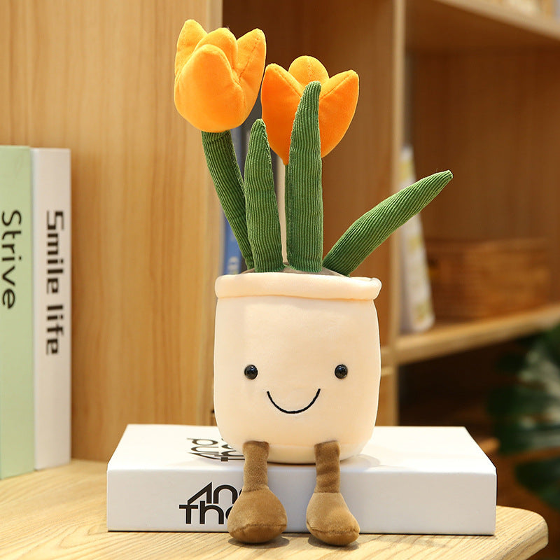 Smiling Face Succulent Tulip Green Plant Ornaments Rag Doll Balcony Decoration Plush Toy Doll 1619927420558