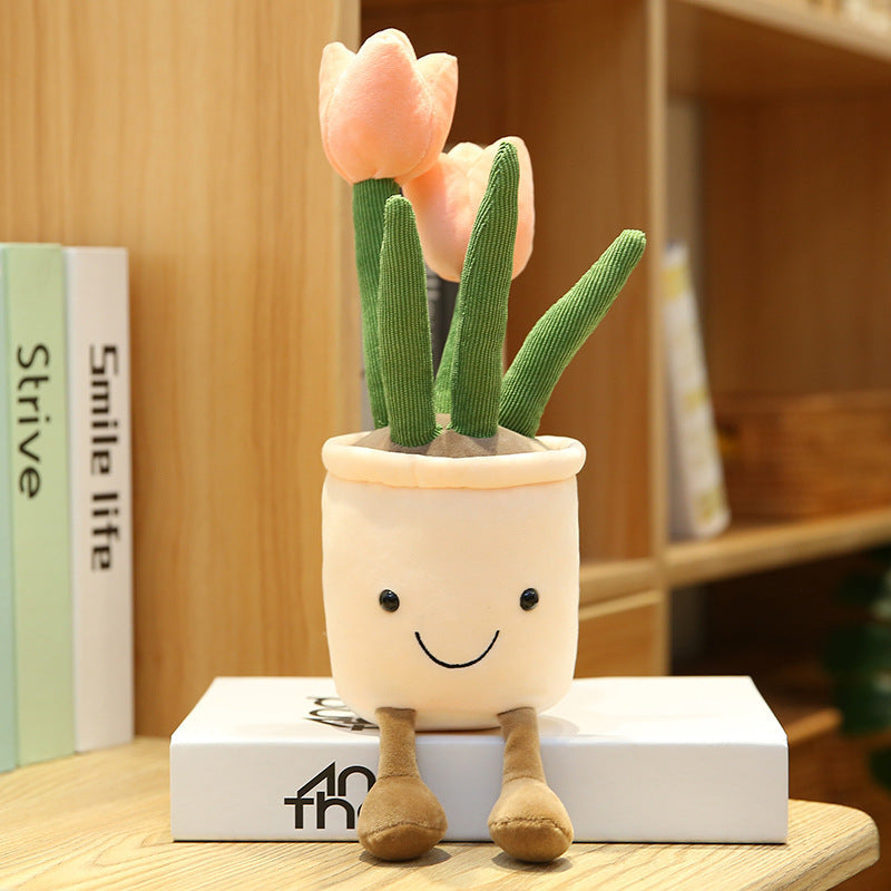 Smiling Face Succulent Tulip Green Plant Ornaments Rag Doll Balcony Decoration Plush Toy Doll 1619927420809