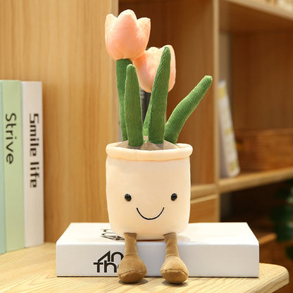 Smiling Face Succulent Tulip Green Plant Ornaments Rag Doll Balcony Decoration Plush Toy Doll 1619927420809