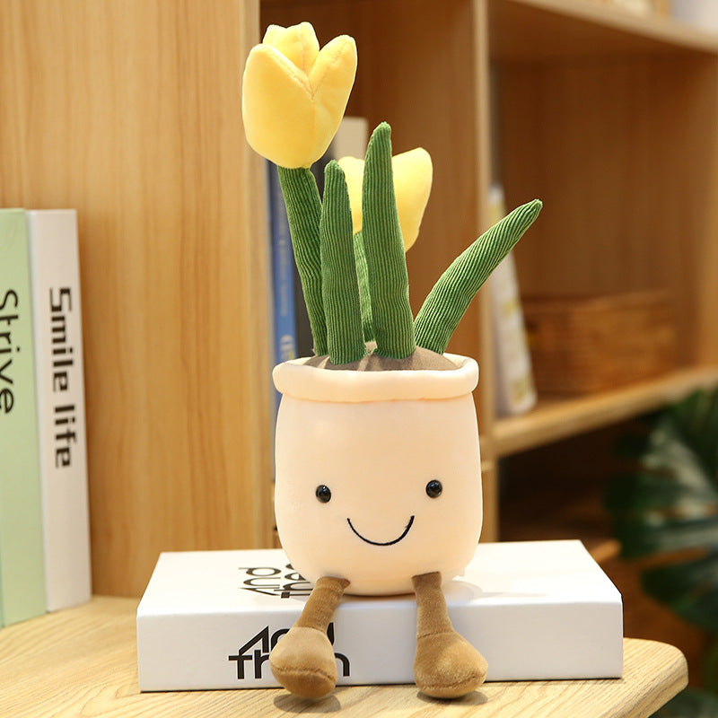 Smiling Face Succulent Tulip Green Plant Ornaments Rag Doll Balcony Decoration Plush Toy Doll 1619927470877