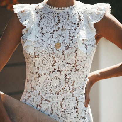 Lace Round Neck Sleeveless High Waist Dress 1620117233307