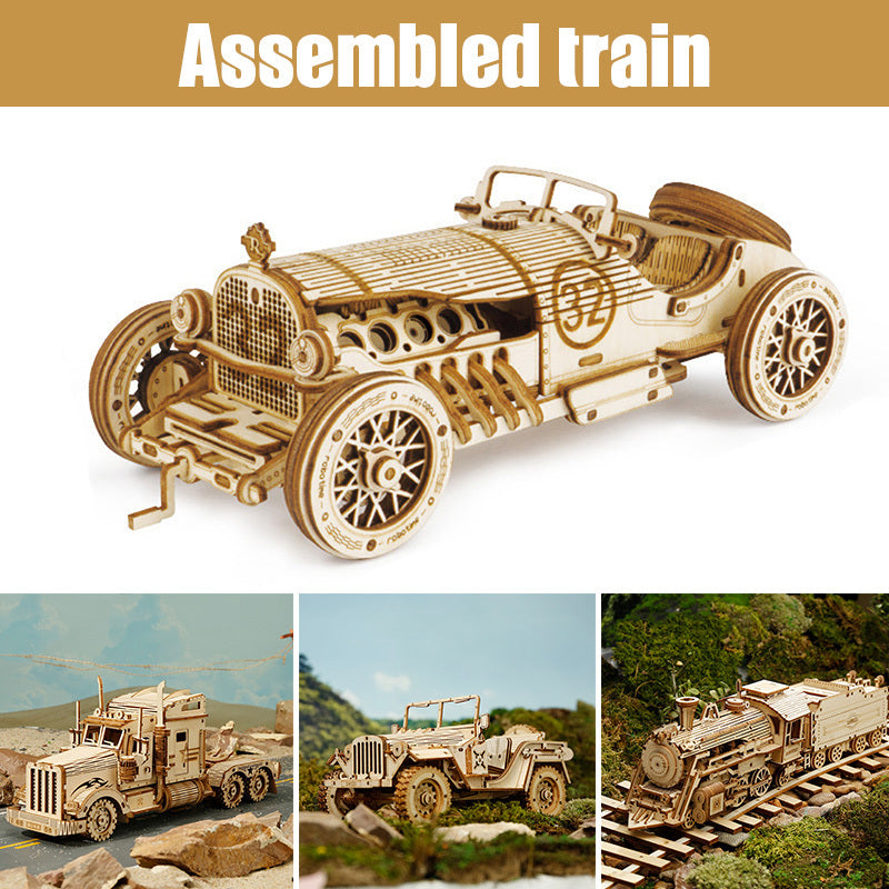 3D Wooden Puzzle Train Model DIY Wooden Train Toy Mechanical Train Model Kit Assembly Model Home Decoration Crafts - HD Wireless Product #5