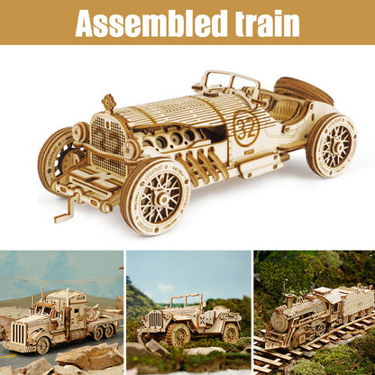 3D Wooden Puzzle Train Model DIY Wooden Train Toy Mechanical Train Model Kit Assembly Model Home Decoration Crafts - HD Wireless Product #5