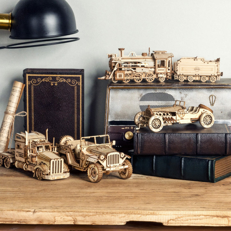 3D Wooden Puzzle Train Model DIY Wooden Train Toy Mechanical Train Model Kit Assembly Model Home Decoration Crafts - HD Wireless Product #3