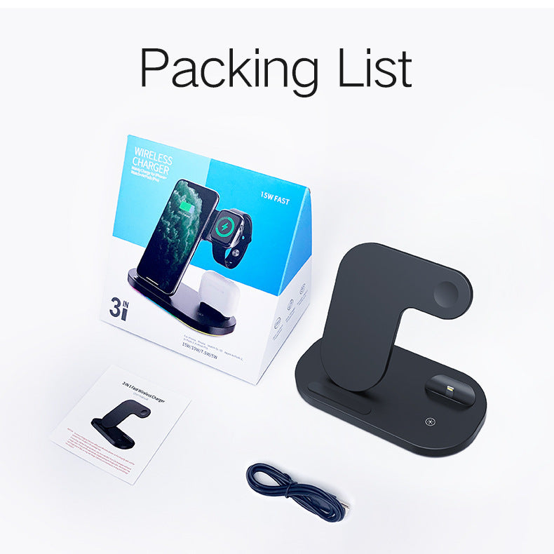 Compatible with Apple, Support De Chargeur Sans Fil Rapide Qi 15W Pour iPhone 12Pro XR Watch 3 en 1, Station De Charge Pliable Pour Airpods Pro IWatch - 图片 2