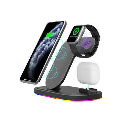 Compatible with Apple, Support De Chargeur Sans Fil Rapide Qi 15W Pour iPhone 12Pro XR Watch 3 en 1, Station De Charge Pliable Pour Airpods Pro IWatch - 图片 1