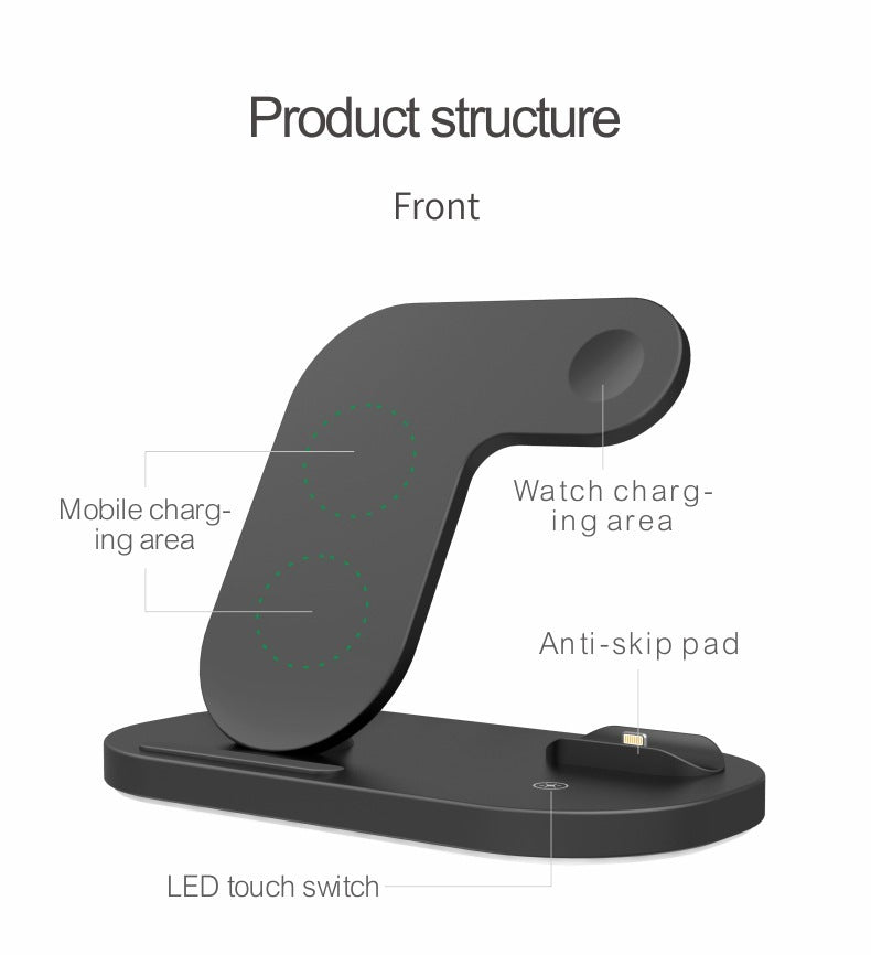 Compatible with Apple, Support De Chargeur Sans Fil Rapide Qi 15W Pour iPhone 12Pro XR Watch 3 en 1, Station De Charge Pliable Pour Airpods Pro IWatch - 图片 5
