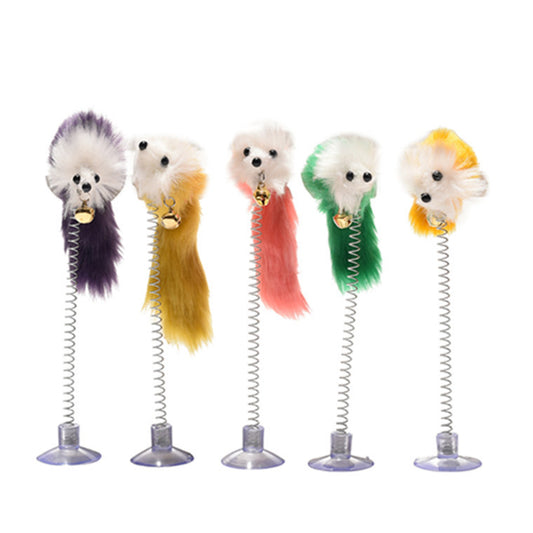 Random Colour Plastic Cat Toys Feather Funny Cat Mice Shape 20 x 10cm False Mouse Pet Products Bottom Sucker Elastic 1PC 1620
