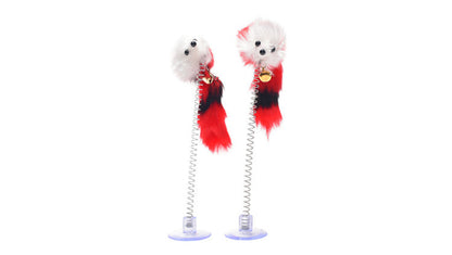 Random Colour Plastic Cat Toys Feather Funny Cat Mice Shape 20 x 10cm False Mouse Pet Products Bottom Sucker Elastic 1PC 1620