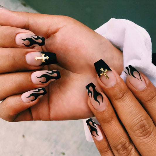 Short Ballet Black Flame French Wearing Nail Fake Nail Nail Patch Waterproof Nail Patch Removable Nail Patch 1620714632323