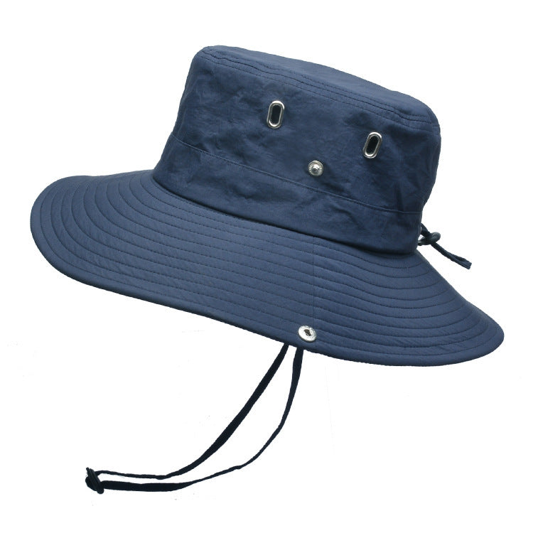 Summer Men'S Breathable Sunshade Travel Outdoor Fishing Sunscreen Solid Color Big Brim Fisherman Hat 1620729801783