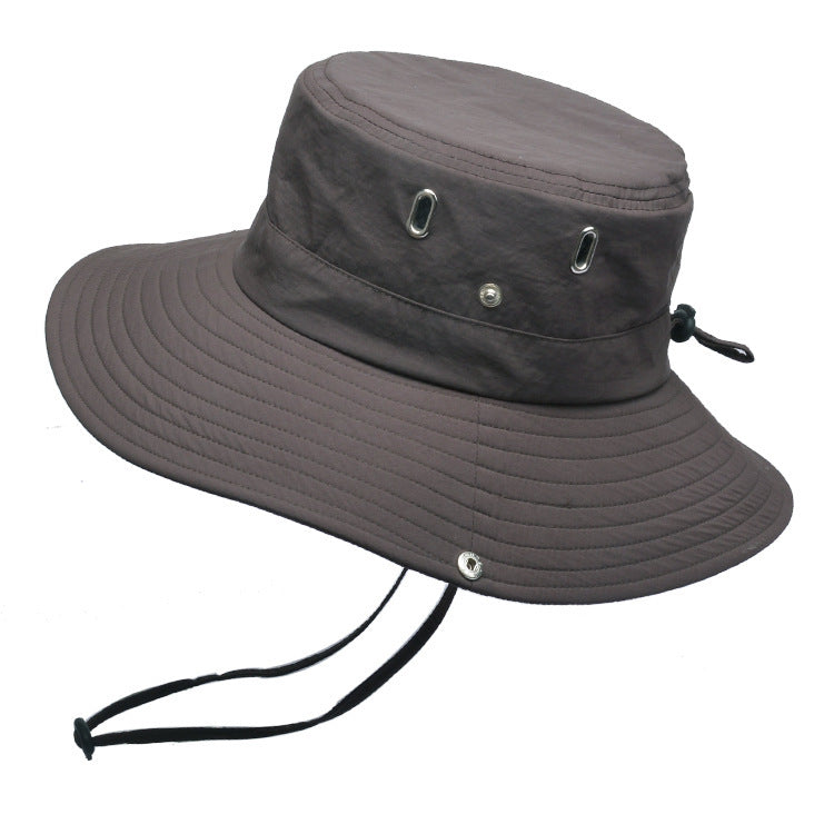 Summer Men'S Breathable Sunshade Travel Outdoor Fishing Sunscreen Solid Color Big Brim Fisherman Hat 1620729801786