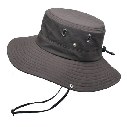 Summer Men'S Breathable Sunshade Travel Outdoor Fishing Sunscreen Solid Color Big Brim Fisherman Hat 1620729801786