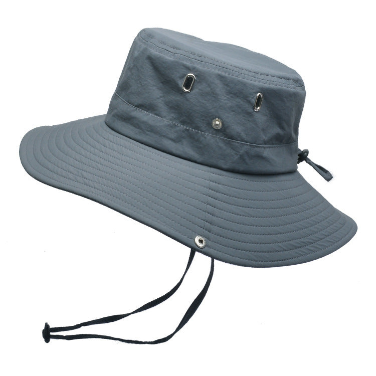 Summer Men'S Breathable Sunshade Travel Outdoor Fishing Sunscreen Solid Color Big Brim Fisherman Hat 1620729801799