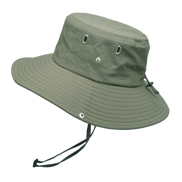 Summer Men'S Breathable Sunshade Travel Outdoor Fishing Sunscreen Solid Color Big Brim Fisherman Hat 1620729801803