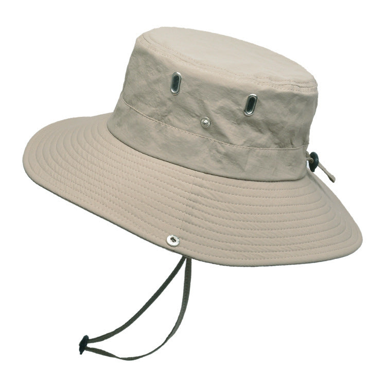 Summer Men'S Breathable Sunshade Travel Outdoor Fishing Sunscreen Solid Color Big Brim Fisherman Hat 1620729801815