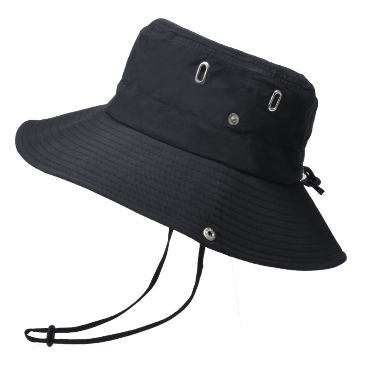 Summer Men'S Breathable Sunshade Travel Outdoor Fishing Sunscreen Solid Color Big Brim Fisherman Hat 1620729808666