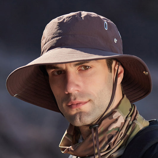 Summer Men'S Breathable Sunshade Travel Outdoor Fishing Sunscreen Solid Color Big Brim Fisherman Hat 1620783325255