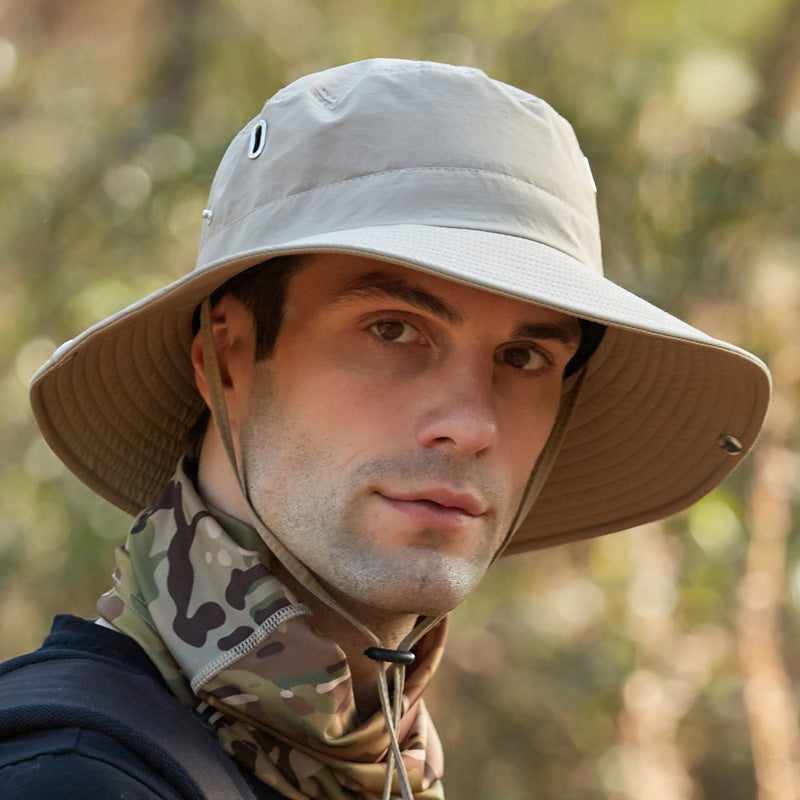 Summer Men'S Breathable Sunshade Travel Outdoor Fishing Sunscreen Solid Color Big Brim Fisherman Hat 1620783325259