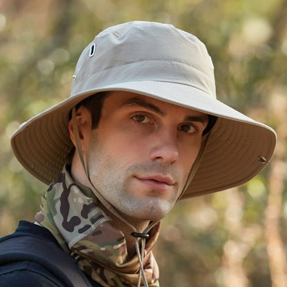 Summer Men'S Breathable Sunshade Travel Outdoor Fishing Sunscreen Solid Color Big Brim Fisherman Hat 1620783325259