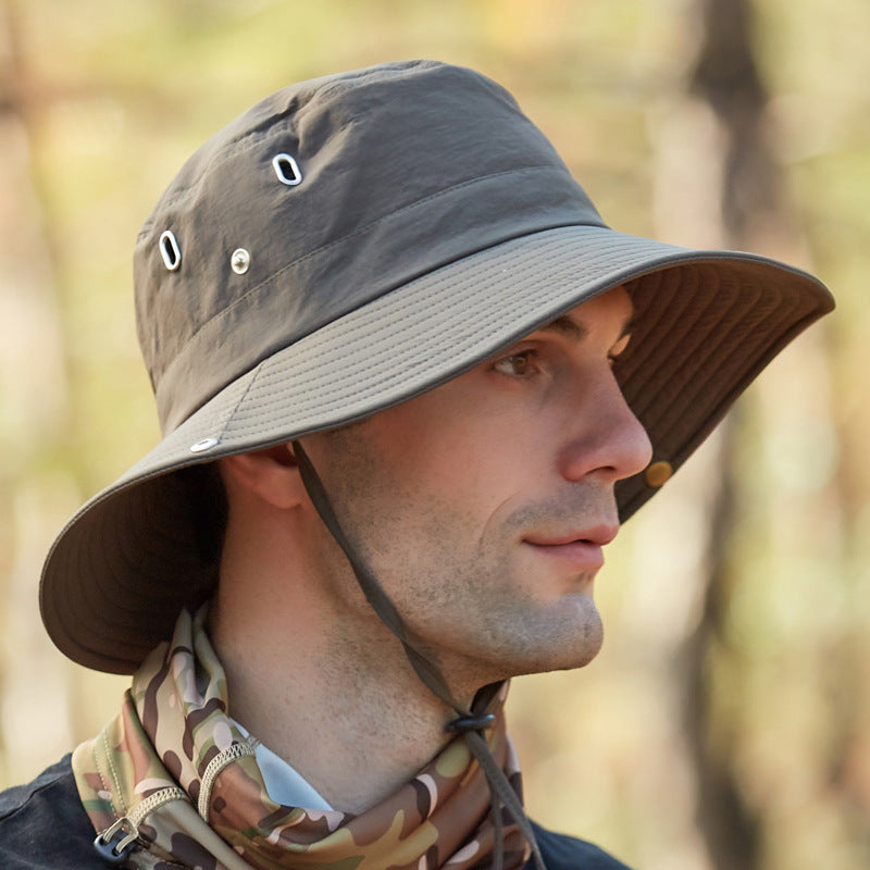 Summer Men'S Breathable Sunshade Travel Outdoor Fishing Sunscreen Solid Color Big Brim Fisherman Hat 1620783325260