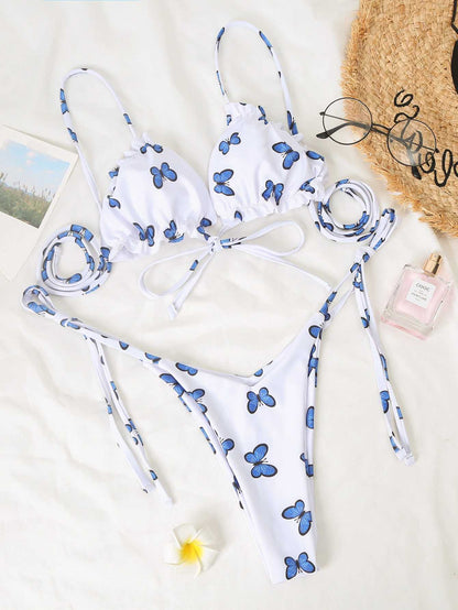 New Butterfly Print Swimsuit Lace Thong Women Bikini Bikini 1620785935016