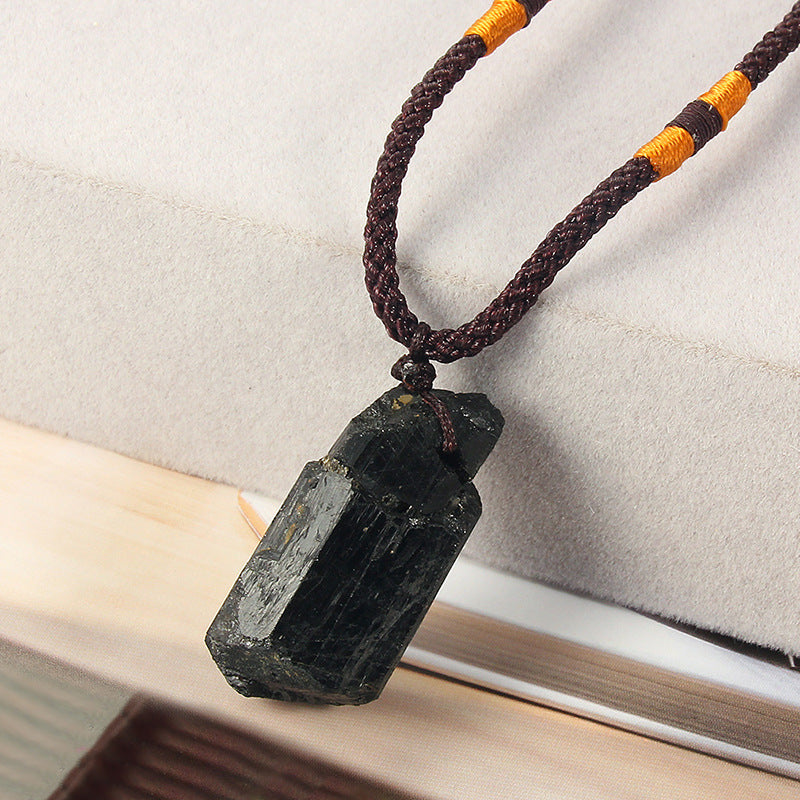 Natural Black Stone Pendant Necklace 1620823176751