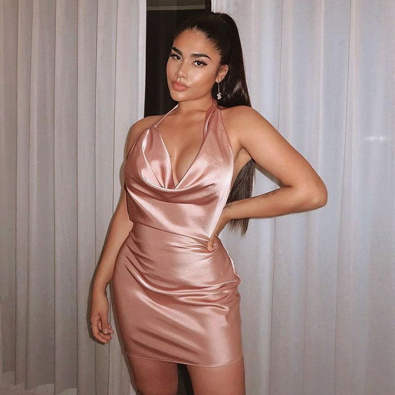 Satin Party Dress V Neck Backless Mini Sleeveless Summer Party Dress 1620885075218