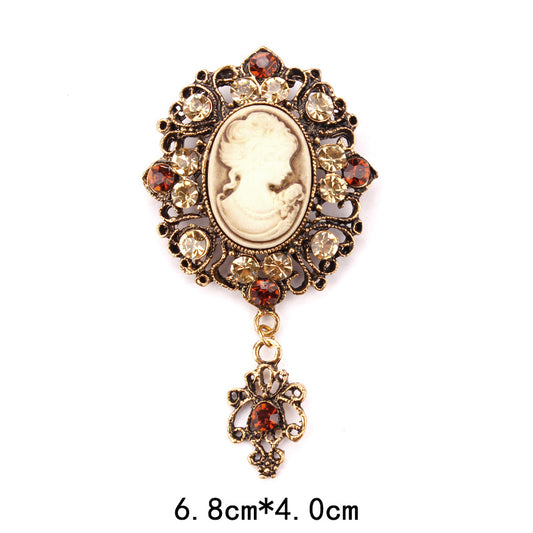 Retro Palace Brooch Female Brooch Female Anti Light European And American Fashion Beauty Head Picture Windbreaker Badge Pin C