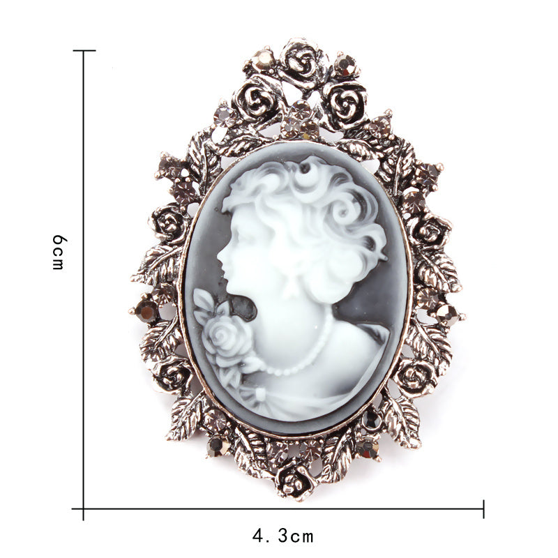 Retro Palace Brooch Female Brooch Female Anti Light European And American Fashion Beauty Head Picture Windbreaker Badge Pin C