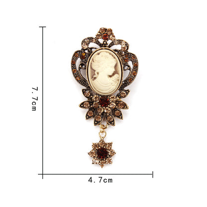 Retro Palace Brooch Female Brooch Female Anti Light European And American Fashion Beauty Head Picture Windbreaker Badge Pin C
