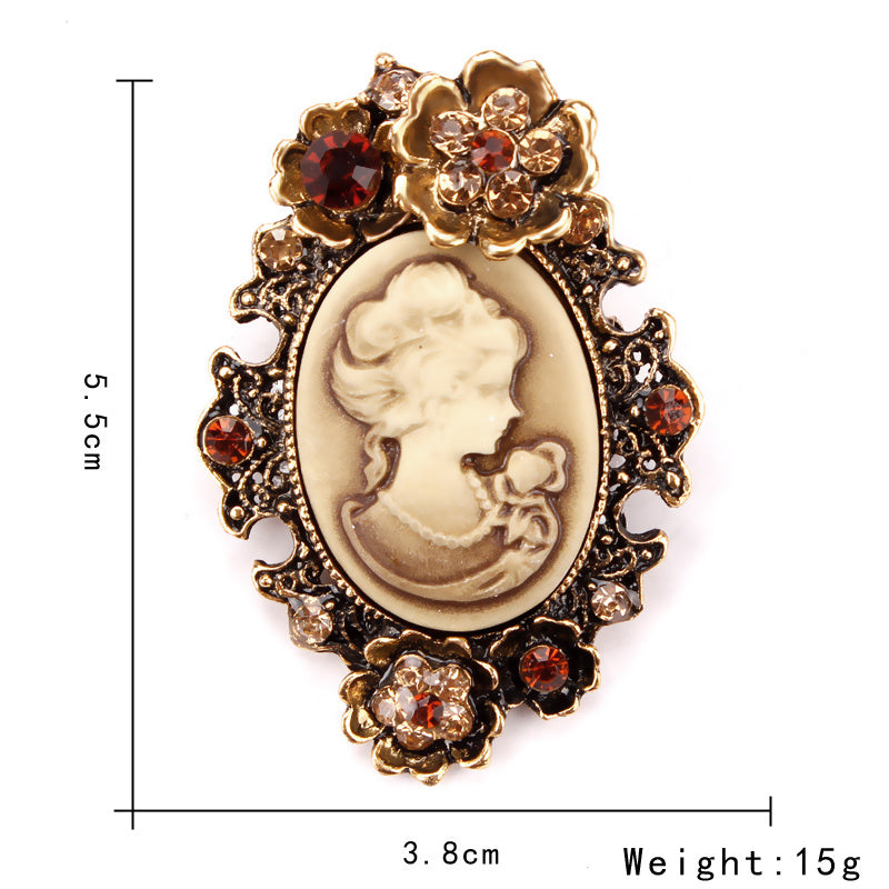 Retro Palace Brooch Female Brooch Female Anti Light European And American Fashion Beauty Head Picture Windbreaker Badge Pin C
