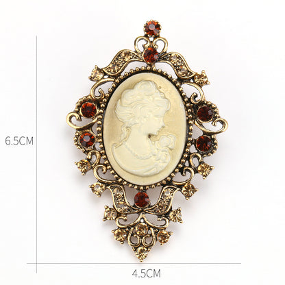 Retro Palace Brooch Female Brooch Female Anti Light European And American Fashion Beauty Head Picture Windbreaker Badge Pin C