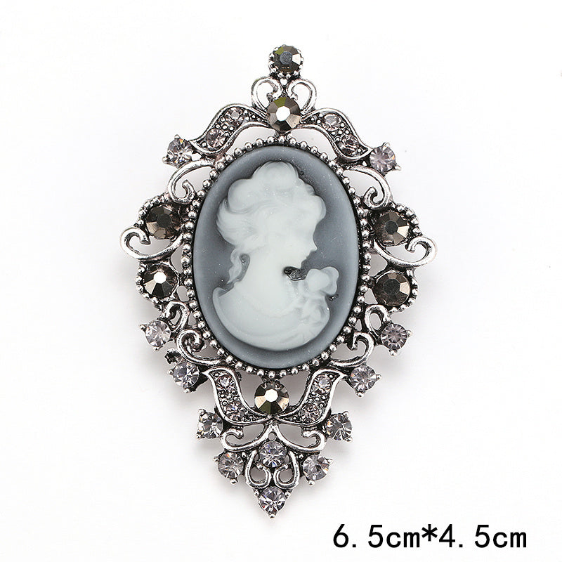 Retro Palace Brooch Female Brooch Female Anti Light European And American Fashion Beauty Head Picture Windbreaker Badge Pin C