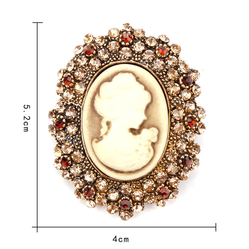 Retro Palace Brooch Female Brooch Female Anti Light European And American Fashion Beauty Head Picture Windbreaker Badge Pin C